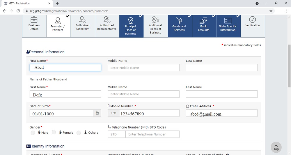 Change email and phone number details in GST